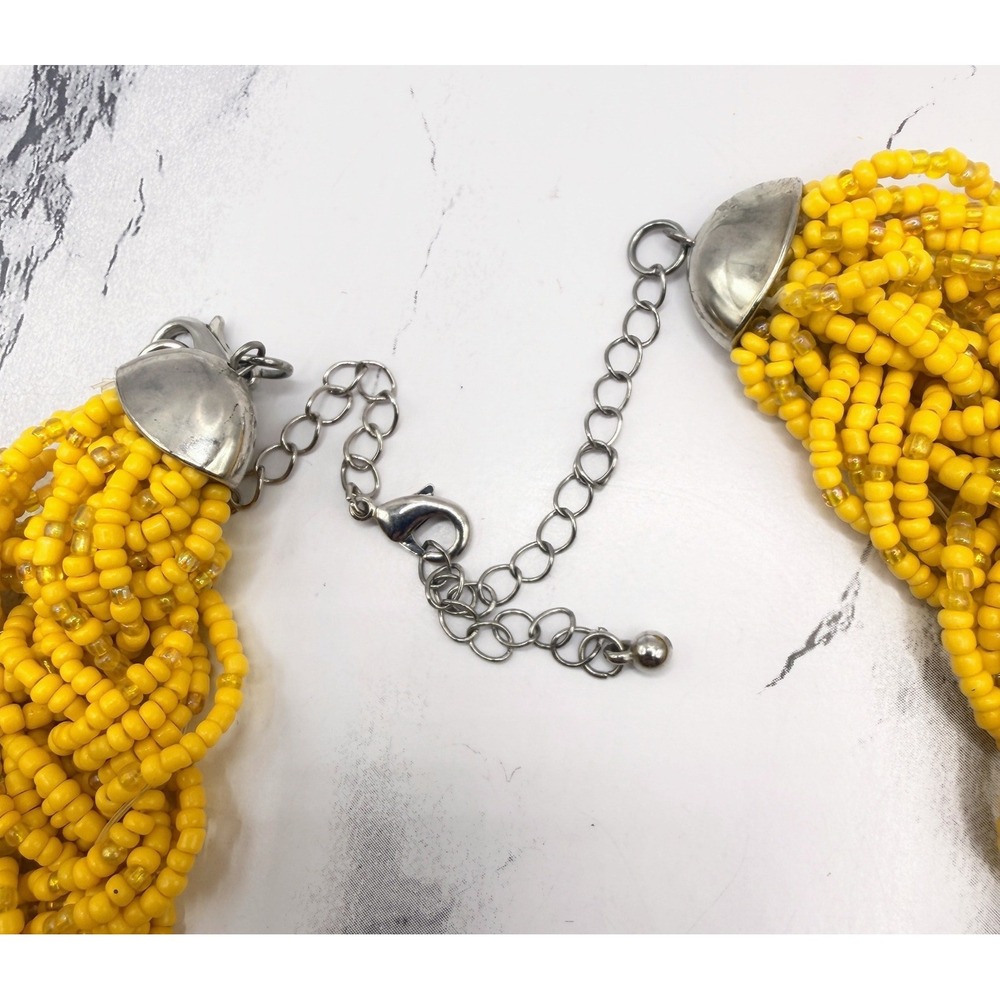 Mustard‎ Yellow Glass Bead Braided Torsade Statement Necklace 18–25" - Picture 4 of 4